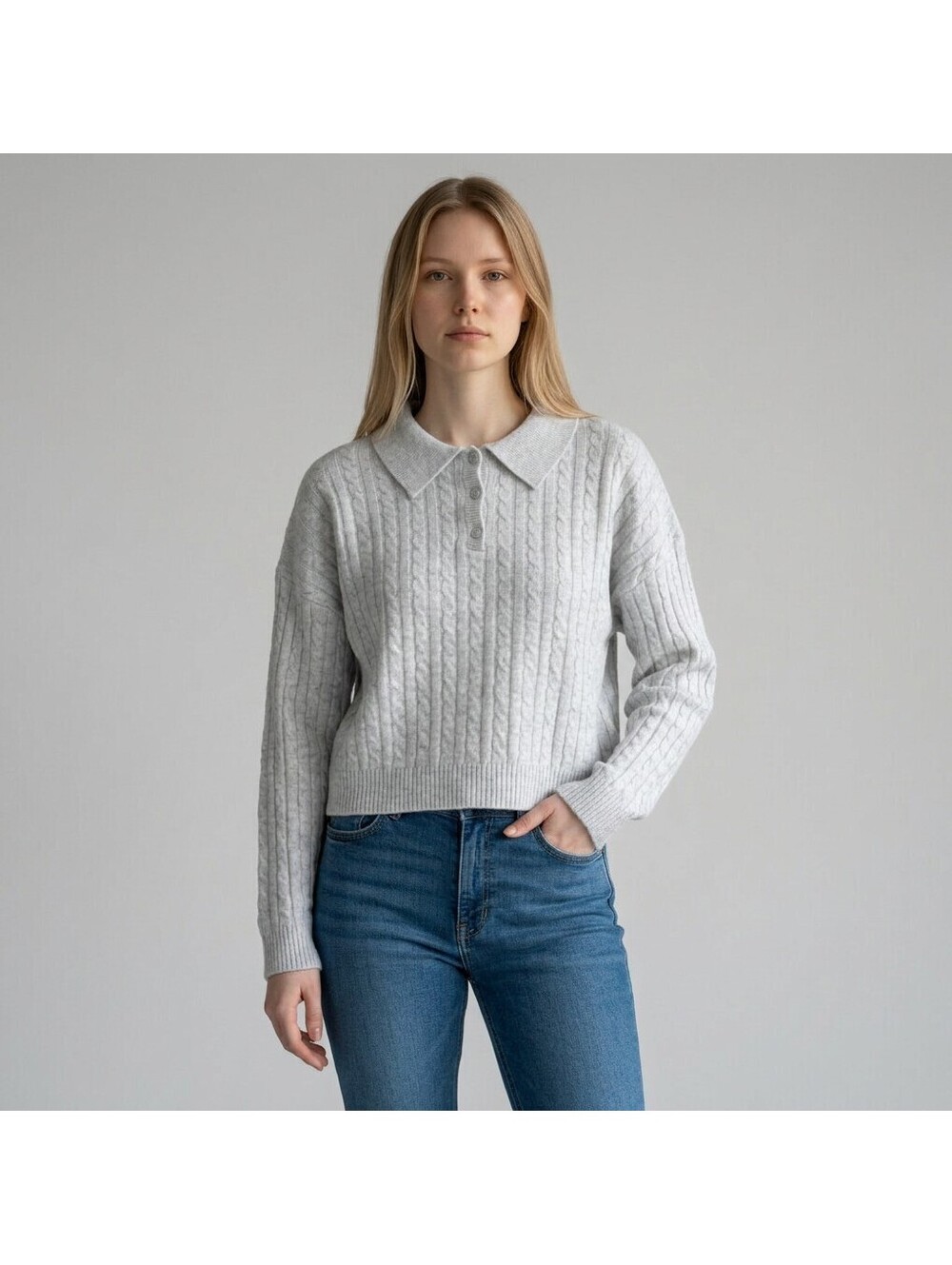 NoBo Sweater Pullover Women L Large Gray Cable Knit Long Sleeve Soft Button Cozy